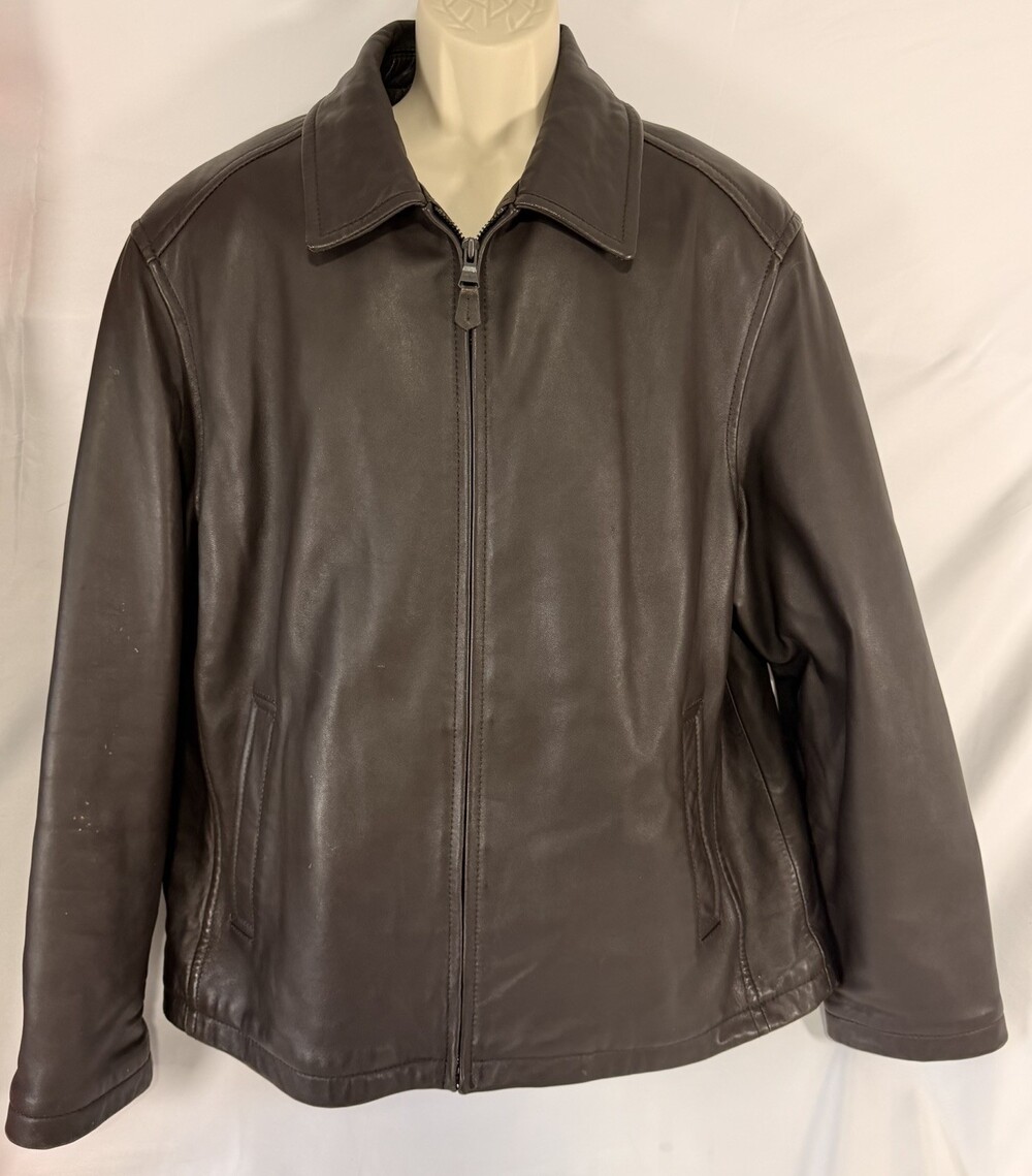 Dockers Men’s XLT Dark Brown Leather Jacket Lined Tall Coat